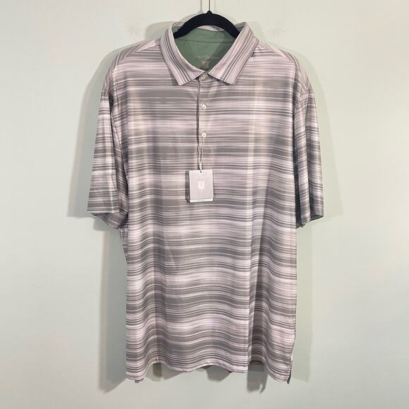Hickey Freeman Men's Grey Striped 3 Button Golf Polo Shirt Size XL NWT - Picture 1 of 9